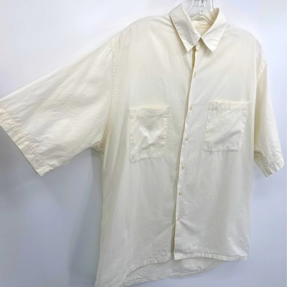 VTG‎ Safari Banana Republic Button Up yellow Shirt Mens M Short Sleeve